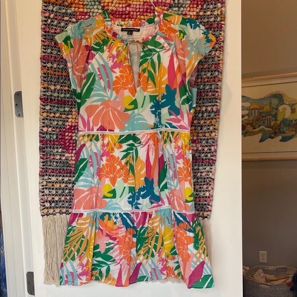 Bright Tropical Floral Tiered Dress